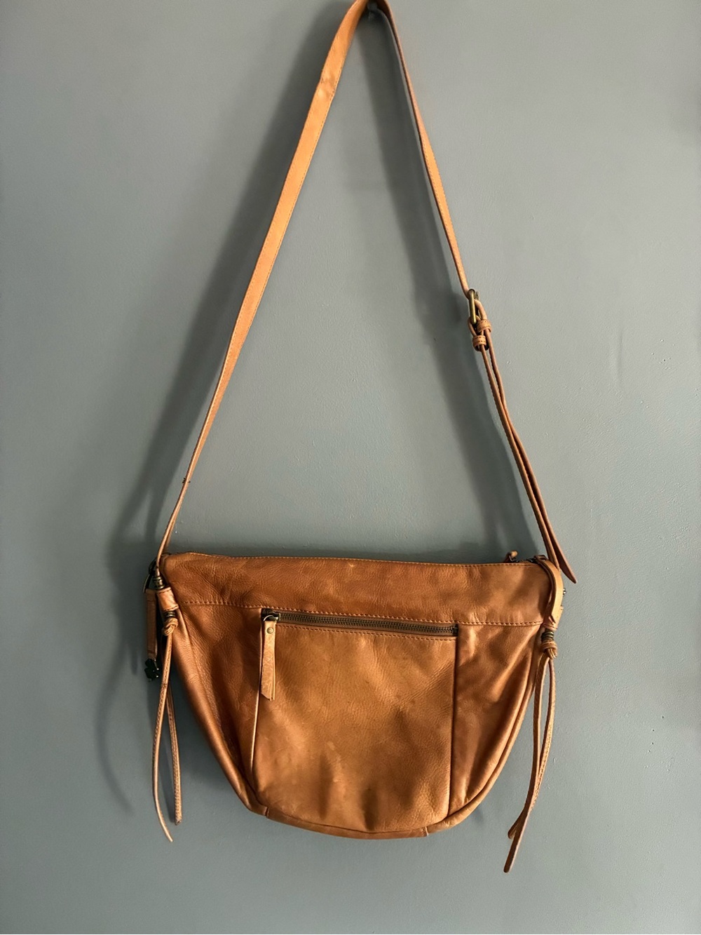 Lucky Brand Cognac Distressed Leather Crossbody Bag